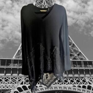 Soft Surroundings small long sleeve black handkerchief polyester blend dress.